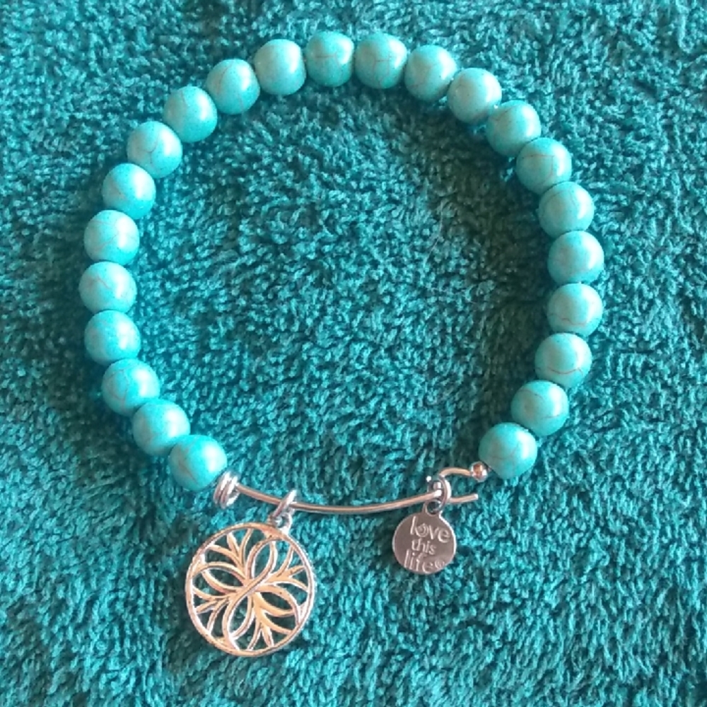 Turquoise Beaded Bracelet with Silver Charms